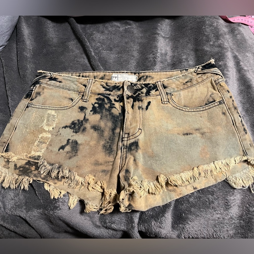 Black and brown distressed denim shirt by free people